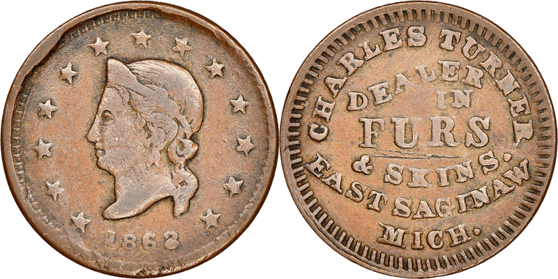 (1863) Copper Civil War Store Card F-280G-1a, Charles Turner MI