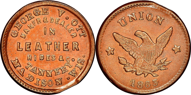 (1863) Copper Civil War Store Card F-410I-1a, George V. Ott WI