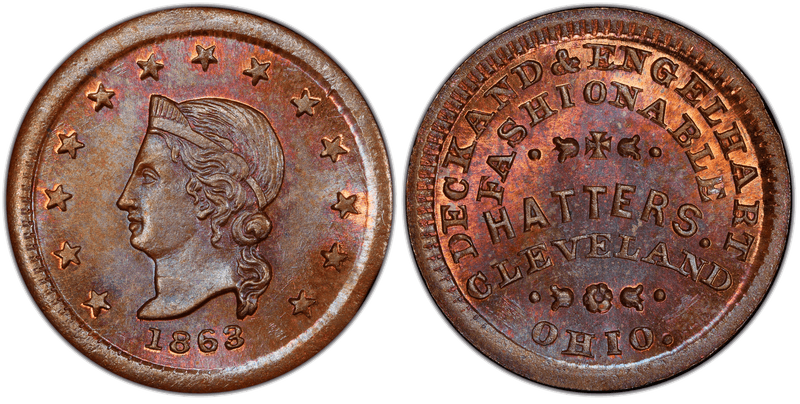(1863) Copper Civil War Store Card F-175E-1a, Deckand & Engelhart OH