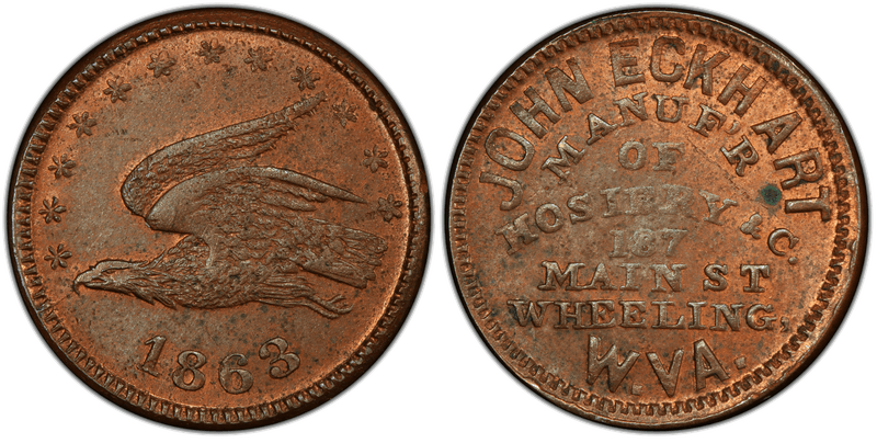 (1863) Copper Civil War Store Card F-890B-3a, John Eckhart WV