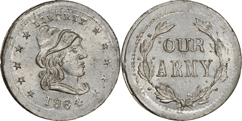 (1864) Civil War Patriotic Token F-46/335e, Liberty-Our Army