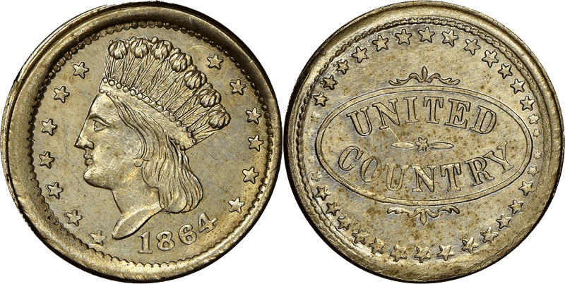 (1864) Civil War Patriotic Token F-56/436j, United Country