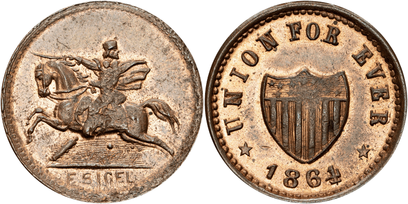 (1864) Copper Civil War Patriotic Token F-180/343A, Union For Ever