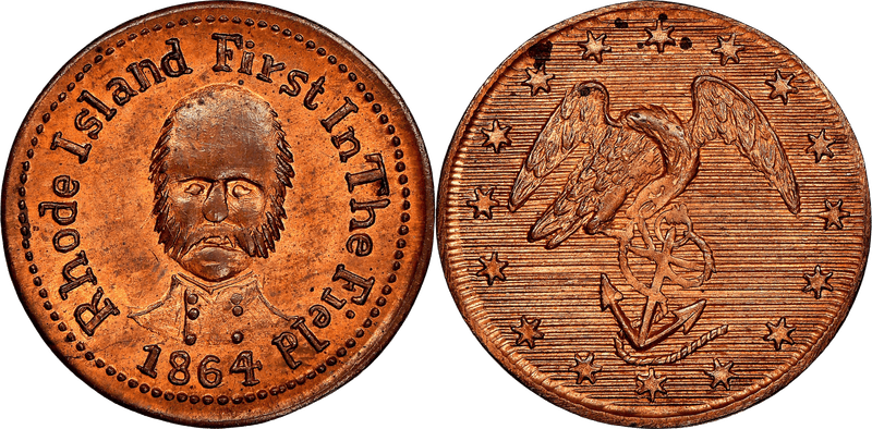 (1864) Lead Civil War Patriotic Token F-146/283, Rhode Island First In The Field