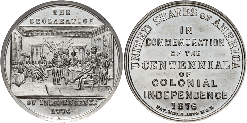 1876 GW-824, HK-74, White Metal, 1st Die Decleration Colonial Independence Dollar