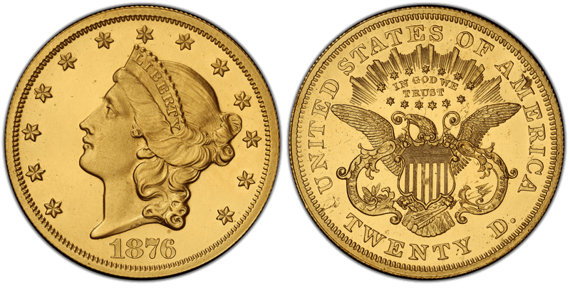 1876 Proof Double Eagle Pattern - J-1493, Gilt