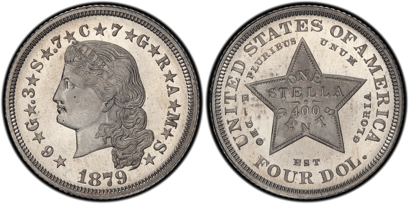 1879 Proof Four Dollar Pattern - J-1637, Stella Coiled Hair