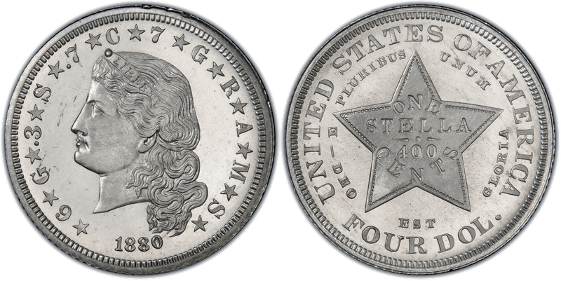 1880 Proof Four Dollar Pattern - J-1659, Stella Coiled Hair