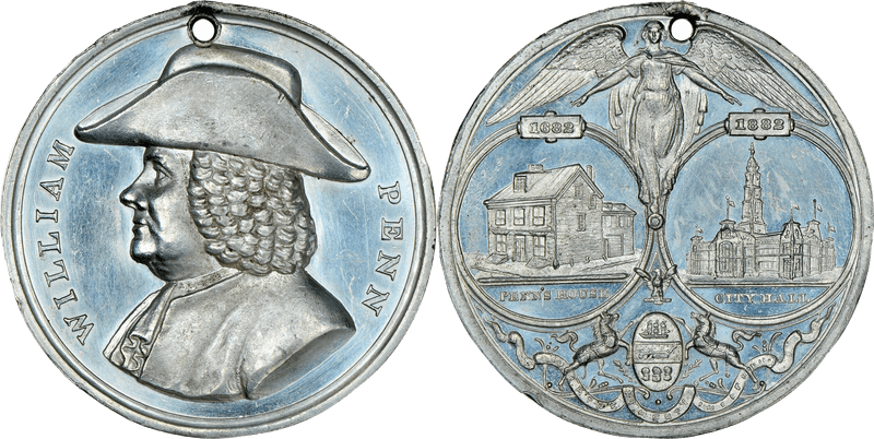 1882 White Metal So-Called Dollar HK-140, Penn'S House & City Hall