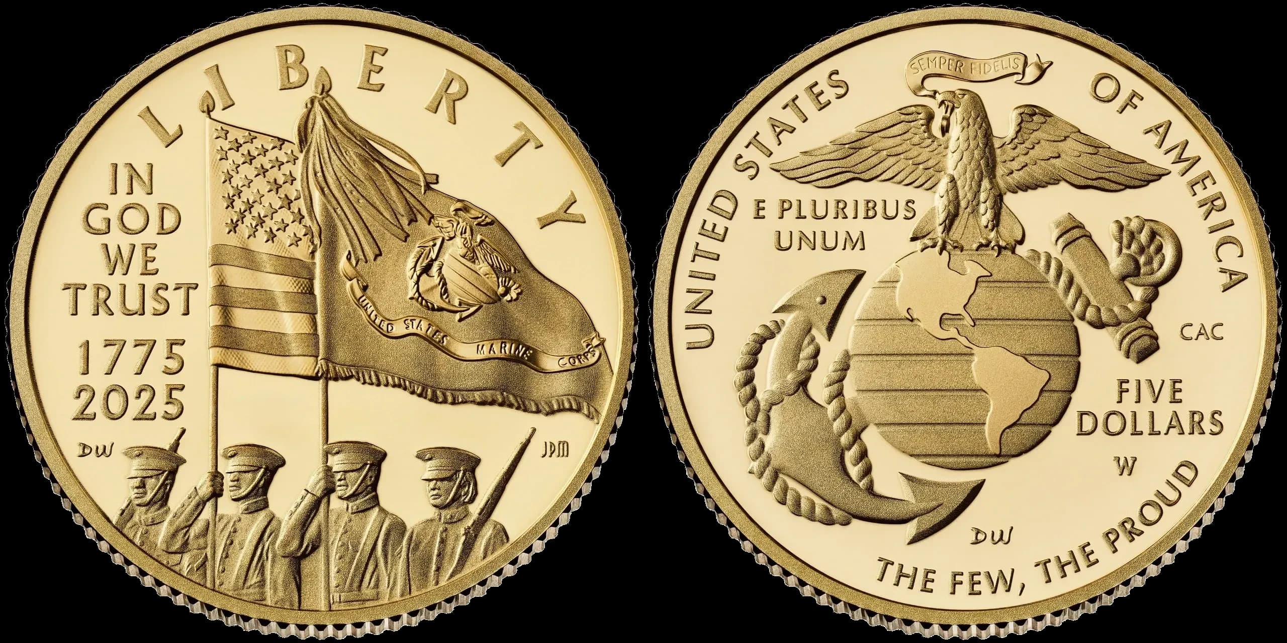 2025 United States Marine Corps 250th Anniversary Commemorative Five Dollar Gold