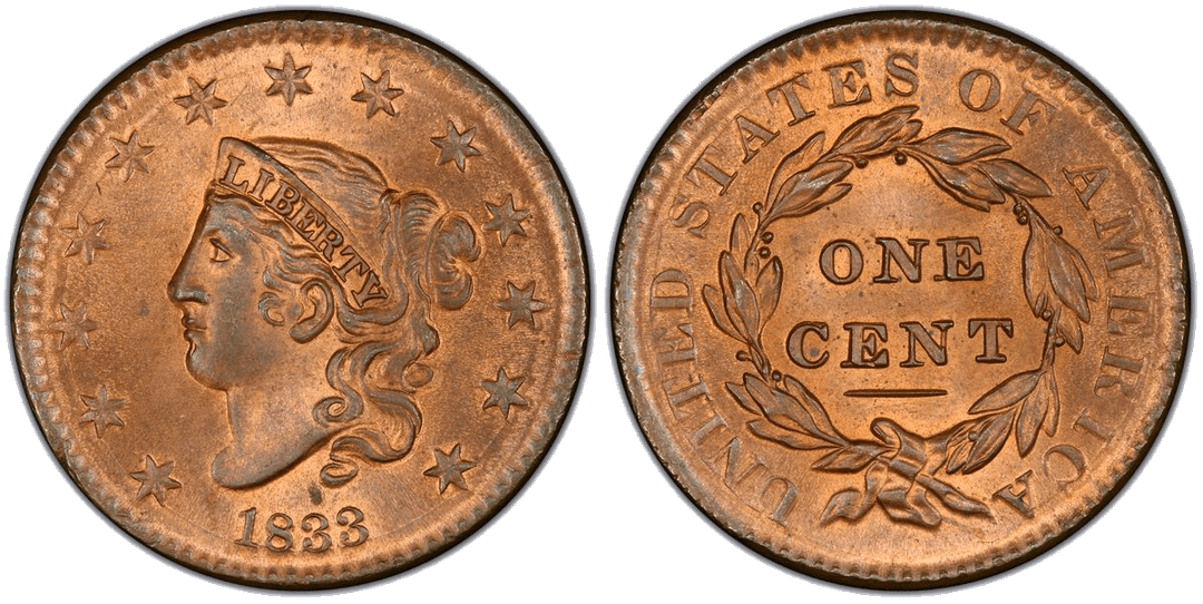 1833 Matron Head Coronet Head Cent Base