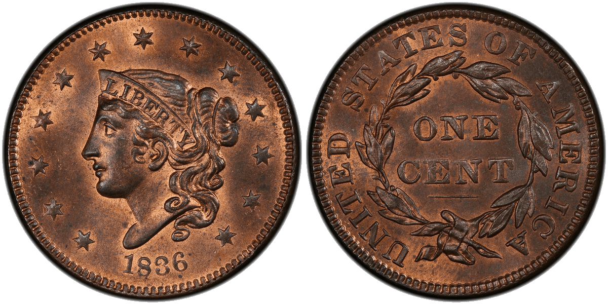 1836 Modified Matron Head Coronet Head Cent Base