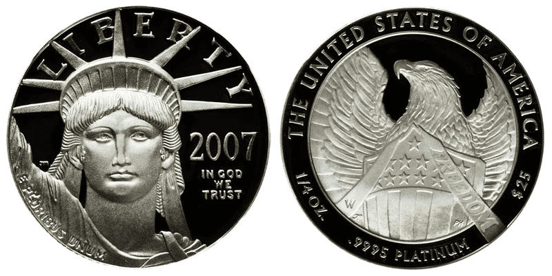 2007 (W) Proof American Eagle Twenty Five Dollar Platinum - Frosted FREEDOM