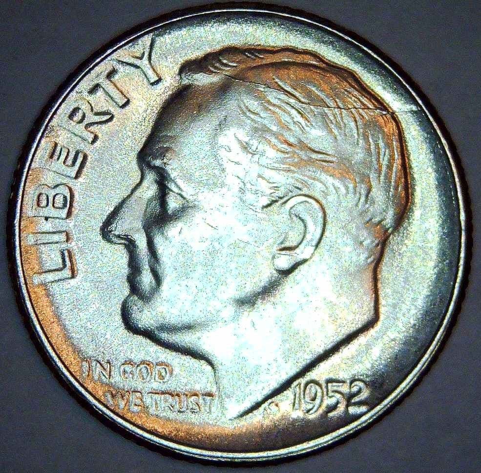 1952 (P) Dime Spiked Head error coin